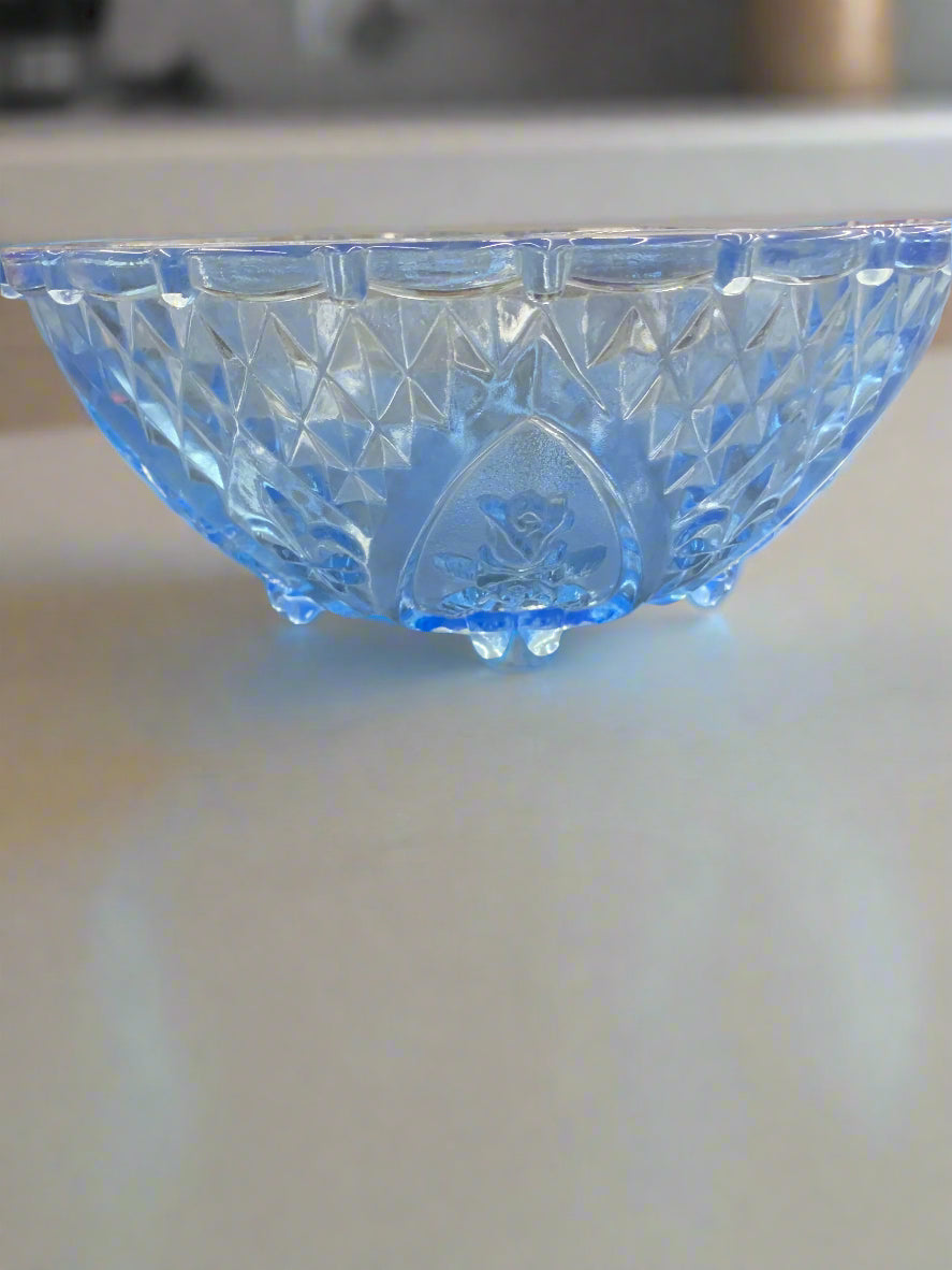 VINTAGE BLUE FLEUR-DE-LIS AND ROSES KIG GLASS BOWL