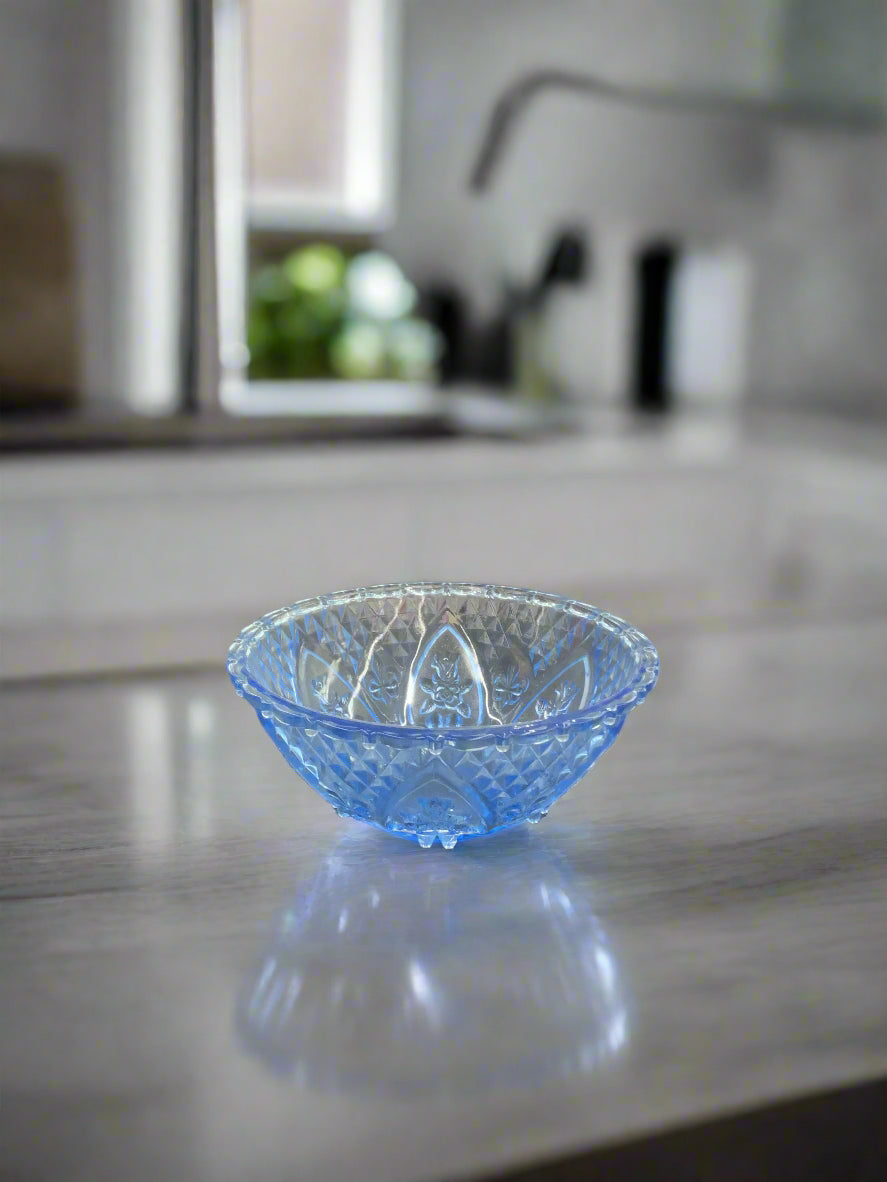 VINTAGE BLUE FLEUR-DE-LIS AND ROSES KIG GLASS BOWL