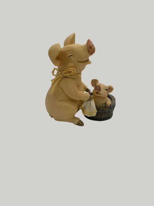 Cute mama pig and baby pig figurine