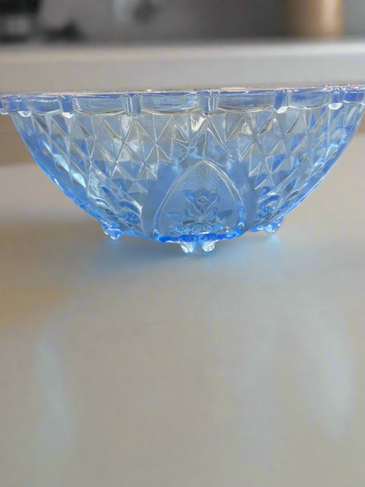 VINTAGE BLUE FLEUR-DE-LIS AND ROSES KIG GLASS BOWL